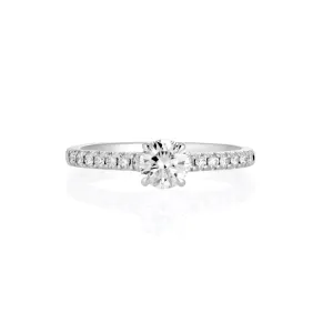 9ct White Gold Round Brilliant Lab Grown Diamond Engagement Ring with Shoulder Stones TDW= 0.74ct