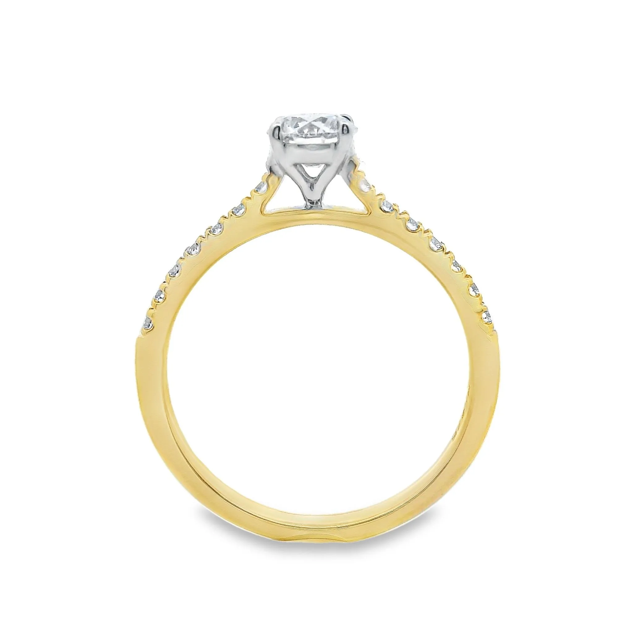 9ct Yellow & White Gold Round Brilliant Lab Grown Diamond Engagement Ring with Shoulder Stones TDW= 0.70ct