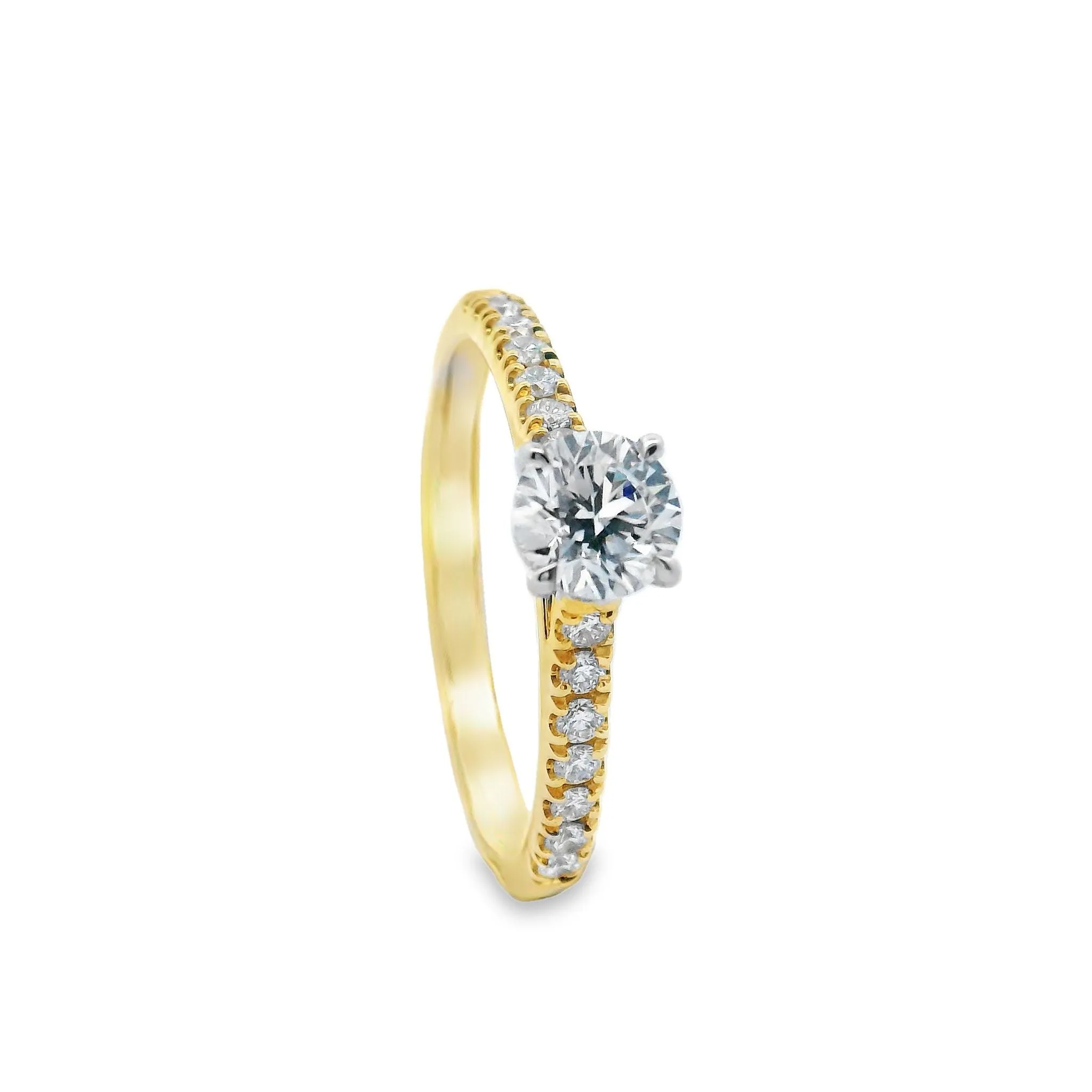9ct Yellow & White Gold Round Brilliant Lab Grown Diamond Engagement Ring with Shoulder Stones TDW= 0.70ct