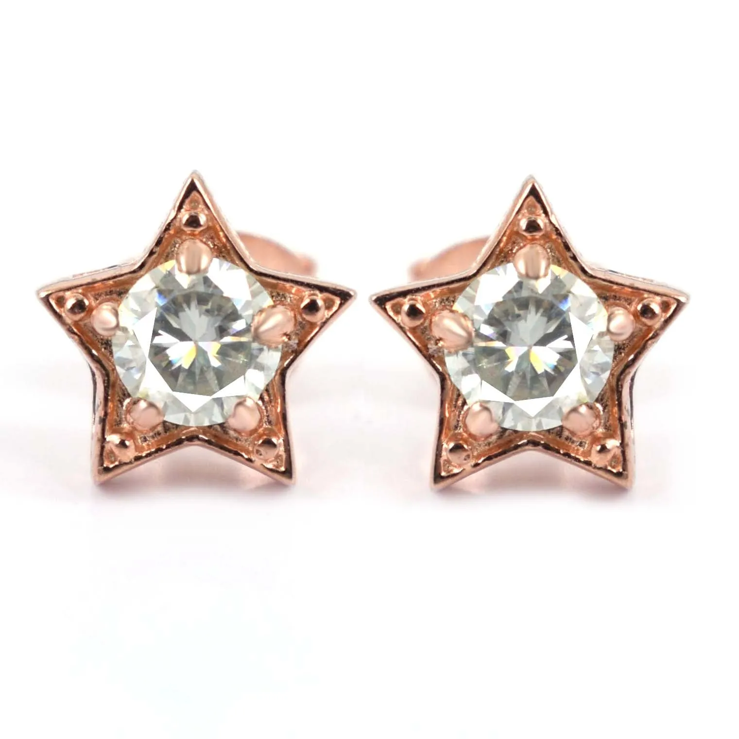 AAA Certified 1.00 Ct, Beautiful Off-White Diamond Solitaire Studs in Star Design ! Amazing Collection & Great Shine