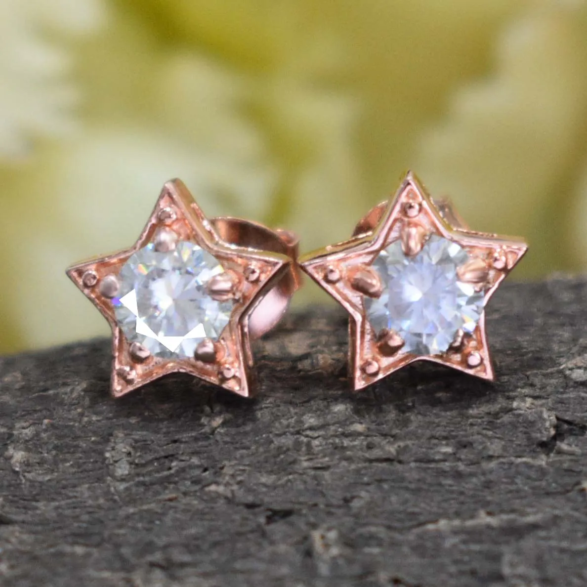 AAA Certified 1.00 Ct, Beautiful Off-White Diamond Solitaire Studs in Star Design ! Amazing Collection & Great Shine