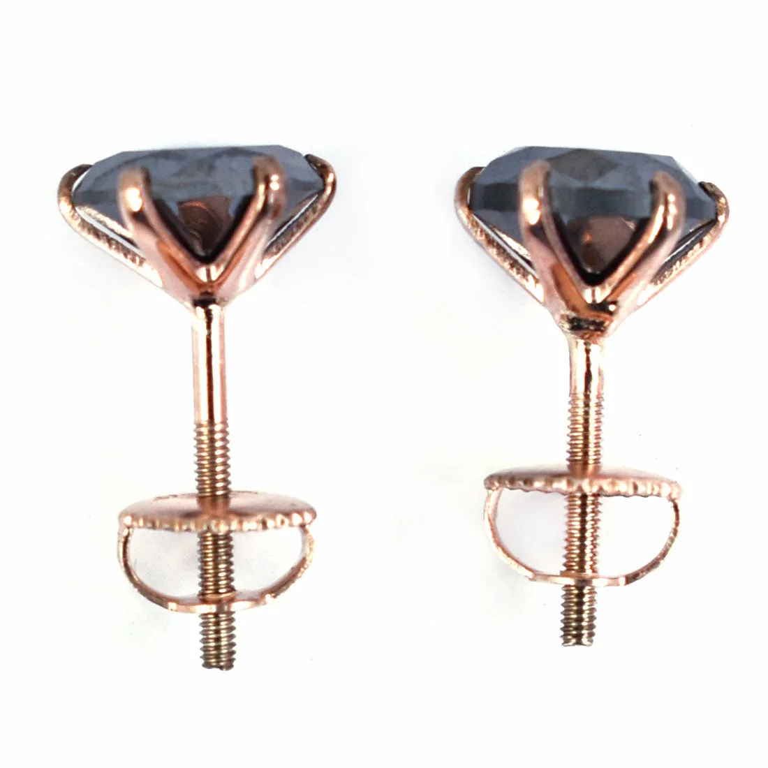 AAA Certified 4 Carat Round Shape Black Diamond Solitaire Studs in Rose Gold Finish, Great Sparkle