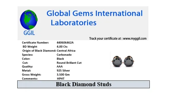 AAA Certified 4 Carat Round Shape Black Diamond Solitaire Studs in Rose Gold Finish, Great Sparkle