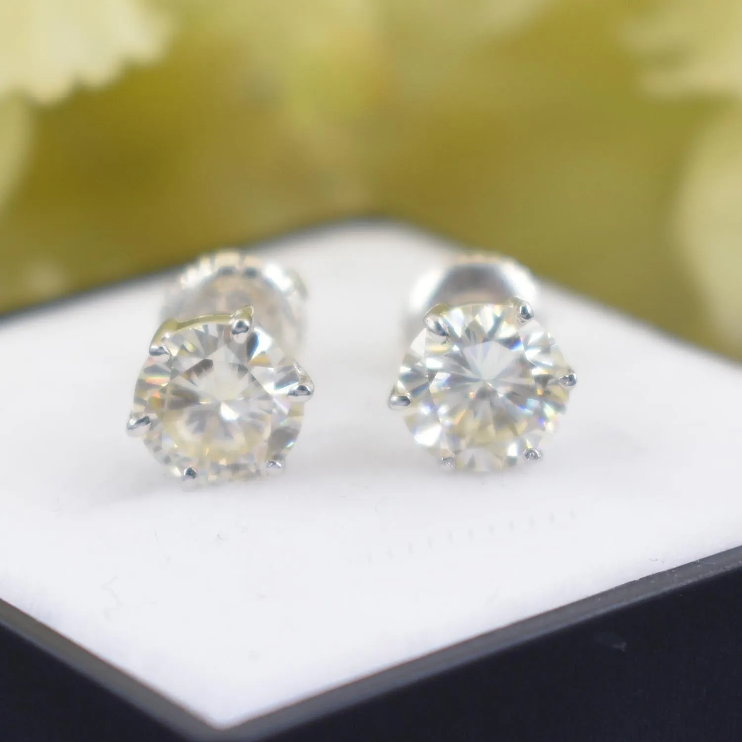 AAA Certified 4 Ct, Amazing Off-White Diamond Solitaire Studs in 925 Silver! New Latest Collection with Great Sparkle