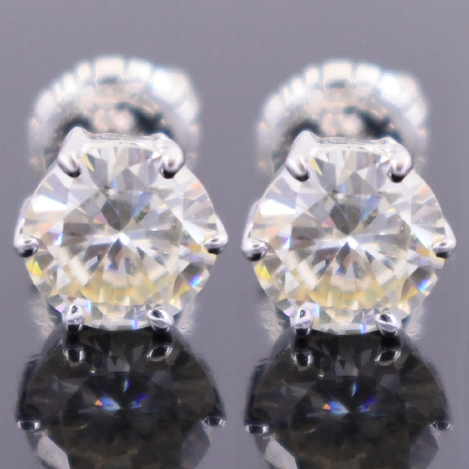 AAA Certified 4 Ct, Amazing Off-White Diamond Solitaire Studs in 925 Silver! New Latest Collection with Great Sparkle