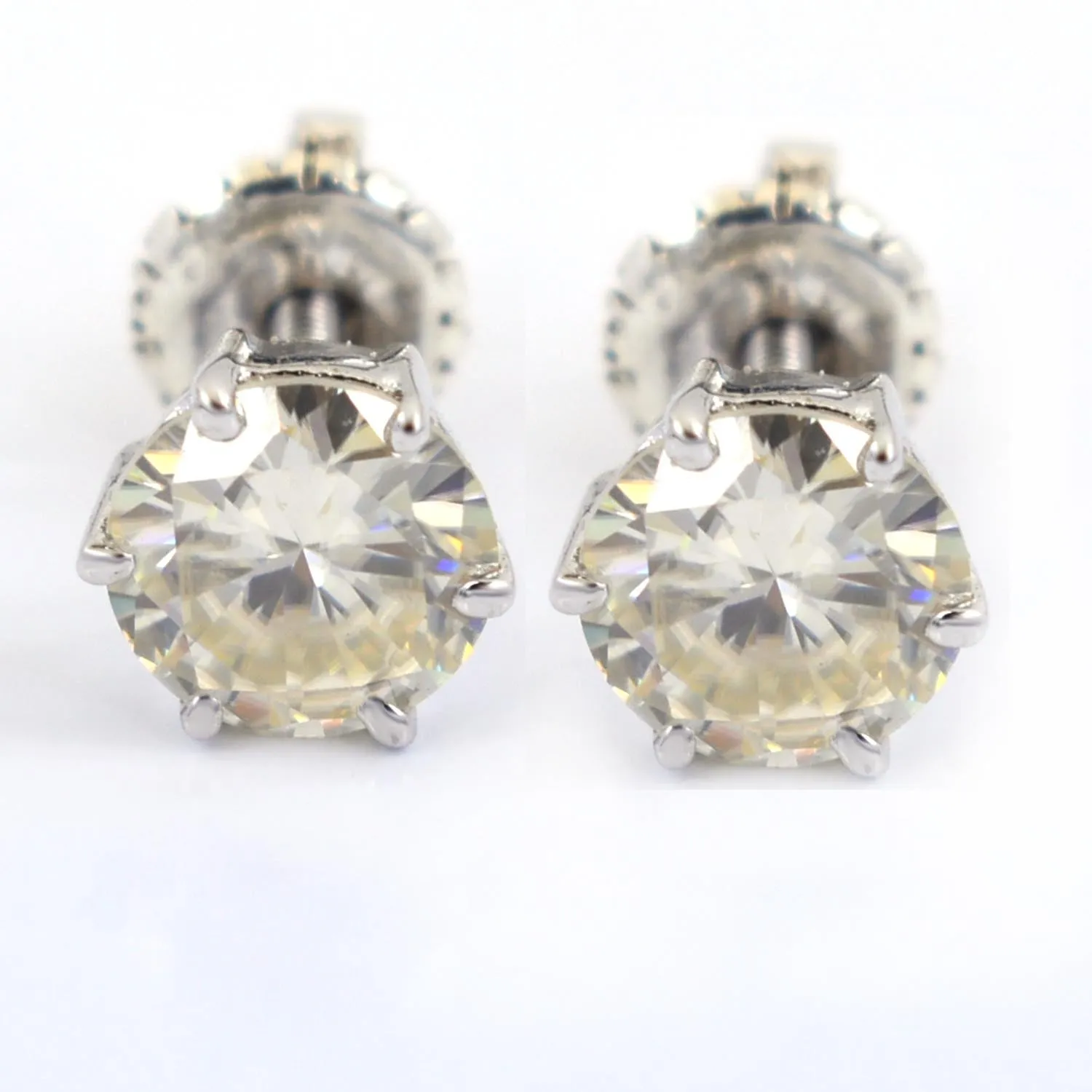 AAA Certified 4 Ct, Amazing Off-White Diamond Solitaire Studs in 925 Silver! New Latest Collection with Great Sparkle