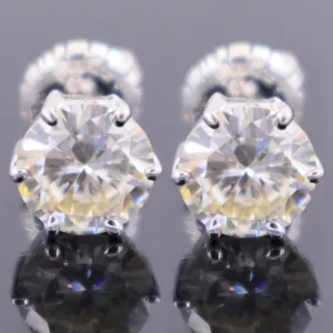AAA Certified 4 Ct, Amazing Off-White Diamond Solitaire Studs in 925 Silver! New Latest Collection with Great Sparkle