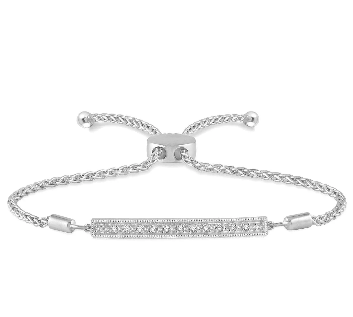 Adjustable Bolo Clasp Bracelet with Diamonds in Sterling Silver