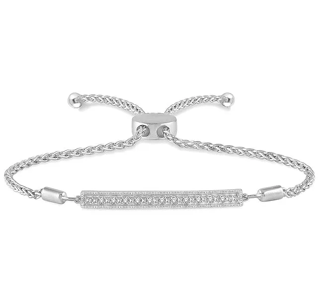Adjustable Bolo Clasp Bracelet with Diamonds in Sterling Silver