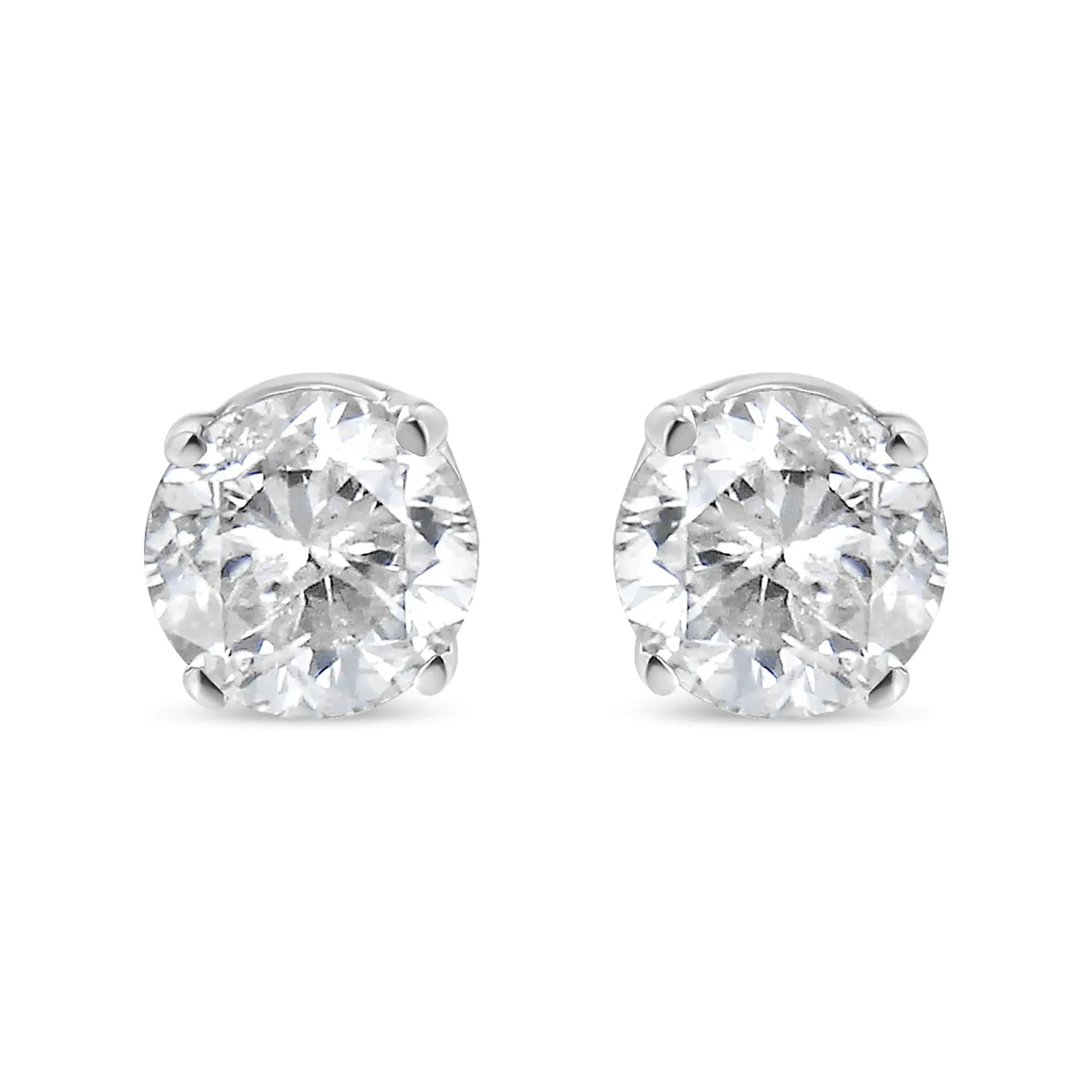 AGS Certified 14K White Gold 1.0 cttw 4-Prong Set Brilliant Round-Cut Solitaire Diamond Push Back Stud Earrings (F-G Color, I1-I2 Clarity)