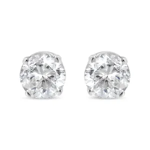 AGS Certified 14K White Gold 1.0 cttw 4-Prong Set Brilliant Round-Cut Solitaire Diamond Push Back Stud Earrings (F-G Color, I1-I2 Clarity)