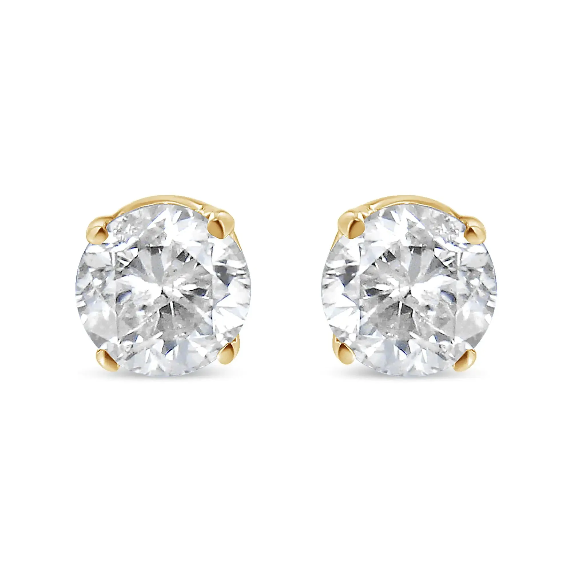AGS Certified 14K Yellow Gold 1/2 cttw 4-Prong Set Brilliant Round-Cut Solitaire Diamond Push Back Stud Earrings (S-T Color, I1-I2 Clarity)