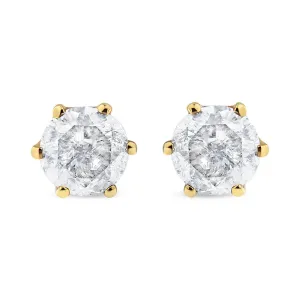 AGS Certified 2.00 Cttw Round Brilliant-Cut Diamond 14K Yellow Gold 6-Prong-Set Solitaire Stud Earrings with Screw Backs (J-K Color, I1-I2 Clarity)