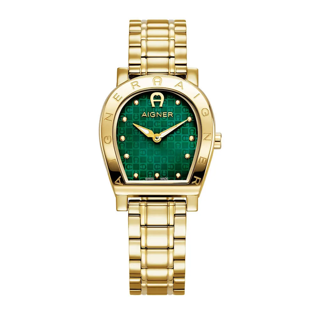 Aigner Daiana Ladies Green Dial Gold Tone Watch