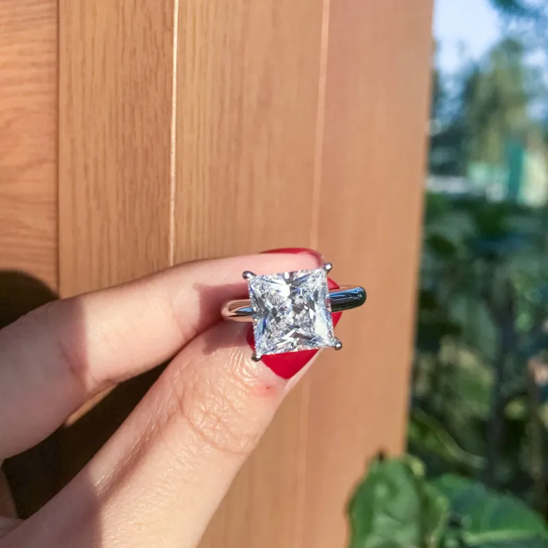 Ainuoshi Princess Created White Diamond Solitaire Ring