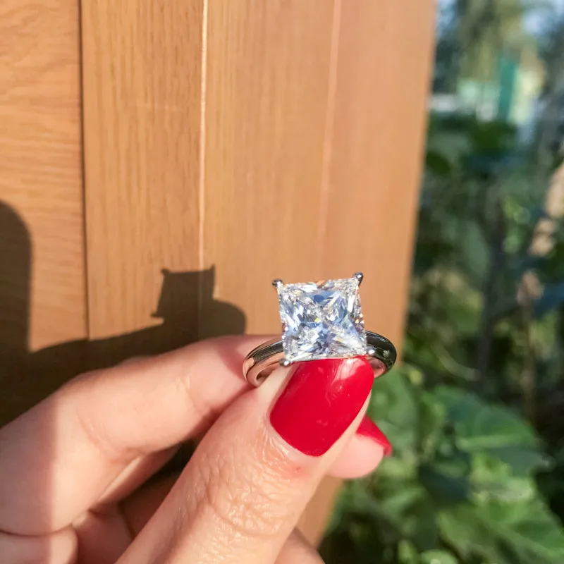 Ainuoshi Princess Created White Diamond Solitaire Ring