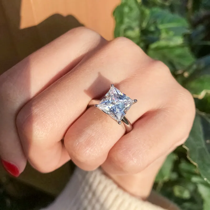 Ainuoshi Princess Created White Diamond Solitaire Ring
