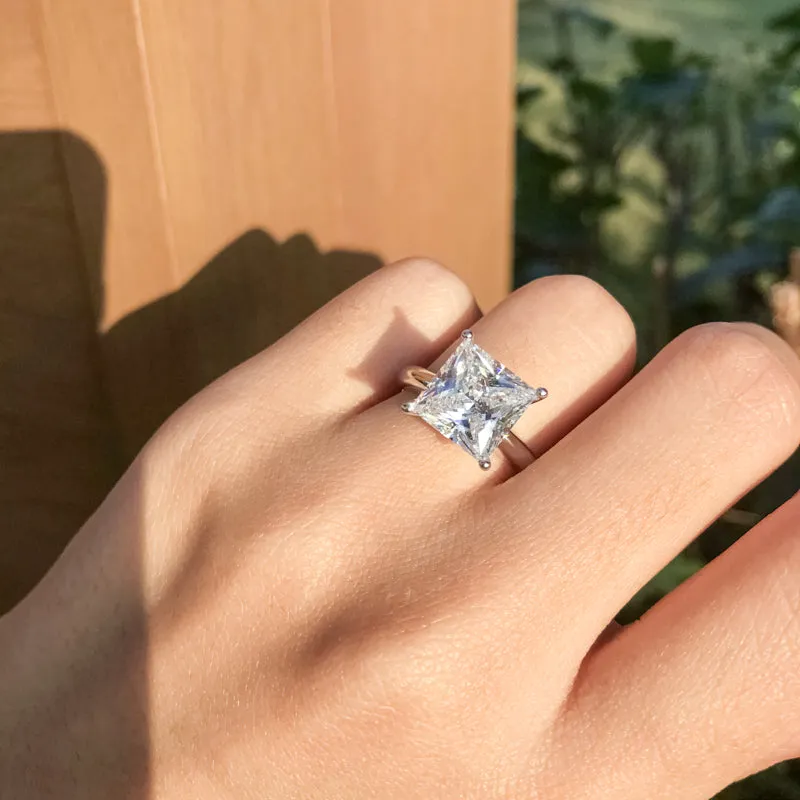 Ainuoshi Princess Created White Diamond Solitaire Ring