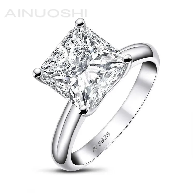Ainuoshi Princess Created White Diamond Solitaire Ring