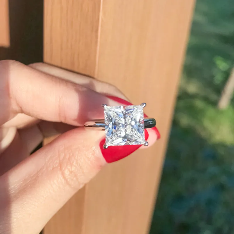 Ainuoshi Princess Created White Diamond Solitaire Ring
