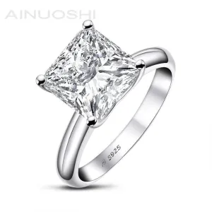 Ainuoshi Princess Created White Diamond Solitaire Ring