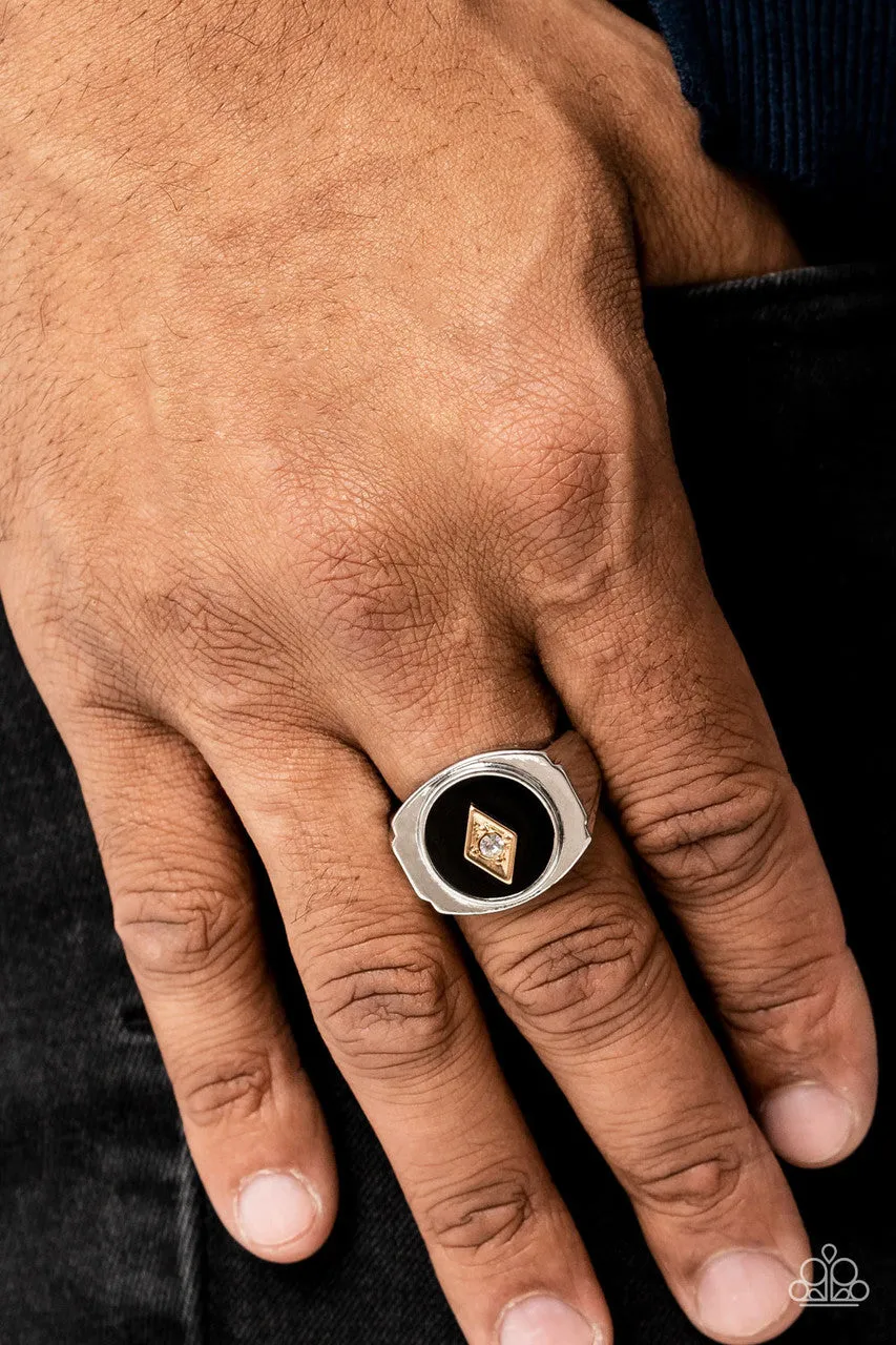 Alumni - Black - Gold Diamond White Rhinestone Paparazzi Men's Ring - 2022 GLOW Convention Exclusive