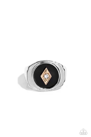 Alumni - Black - Gold Diamond White Rhinestone Paparazzi Men's Ring - 2022 GLOW Convention Exclusive