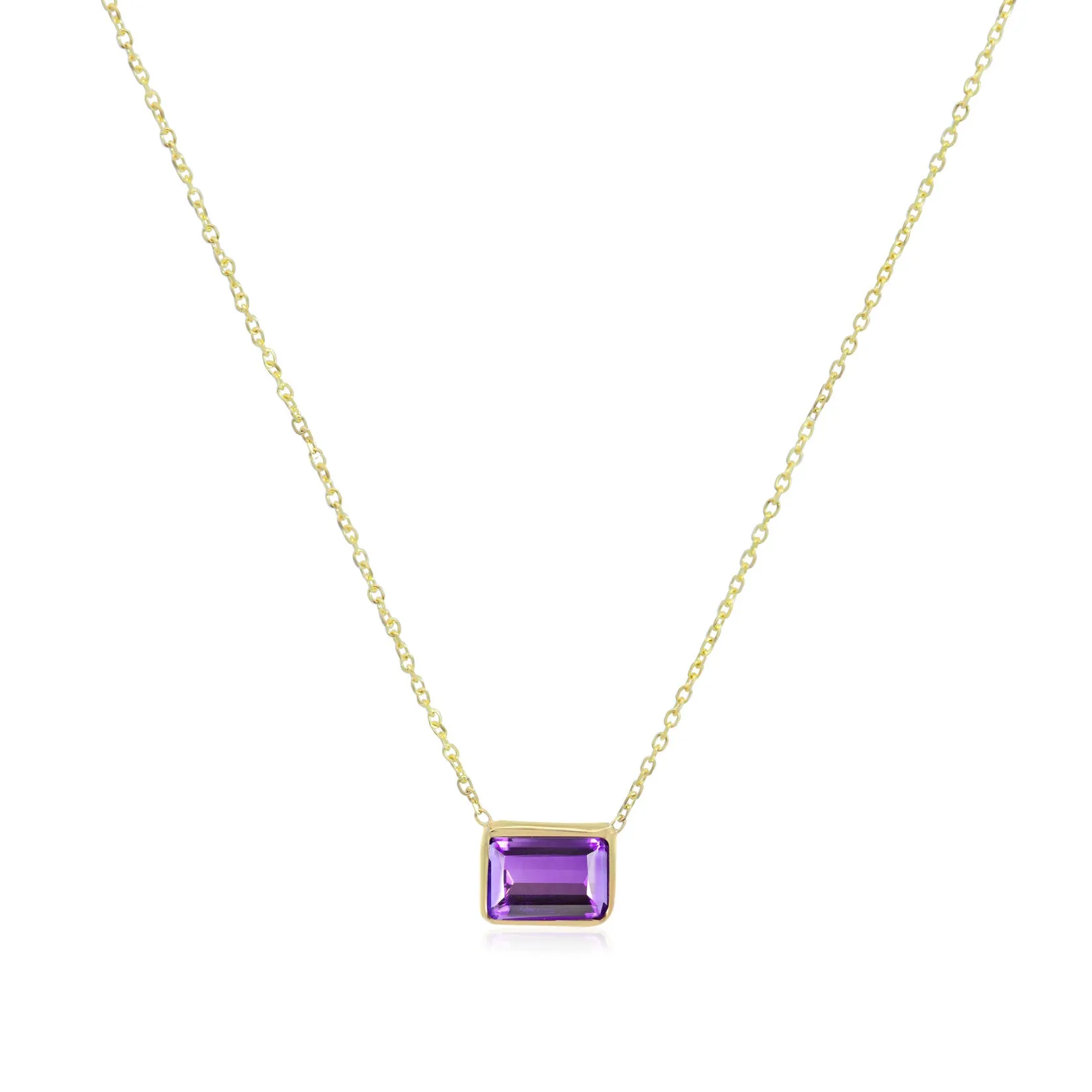 Amethyst Emerald Cut Single Bezel Necklace