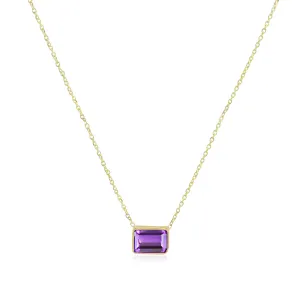 Amethyst Emerald Cut Single Bezel Necklace