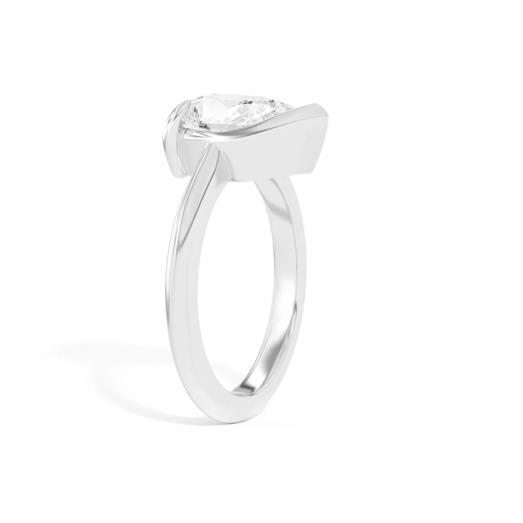 Ando Pear Sloping Semi-Bezel Ring