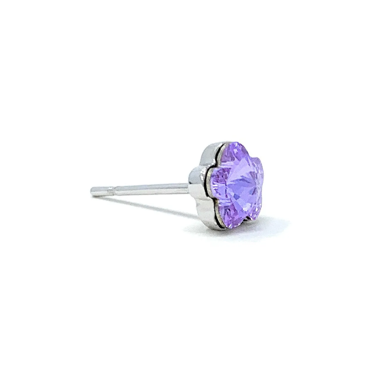 Anna Small Stud Earrings with Purple Violet Flower Crystals from Swarovski Silver Toned Rhodium Plated