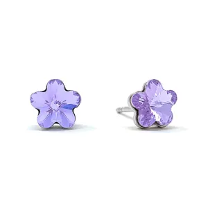 Anna Small Stud Earrings with Purple Violet Flower Crystals from Swarovski Silver Toned Rhodium Plated