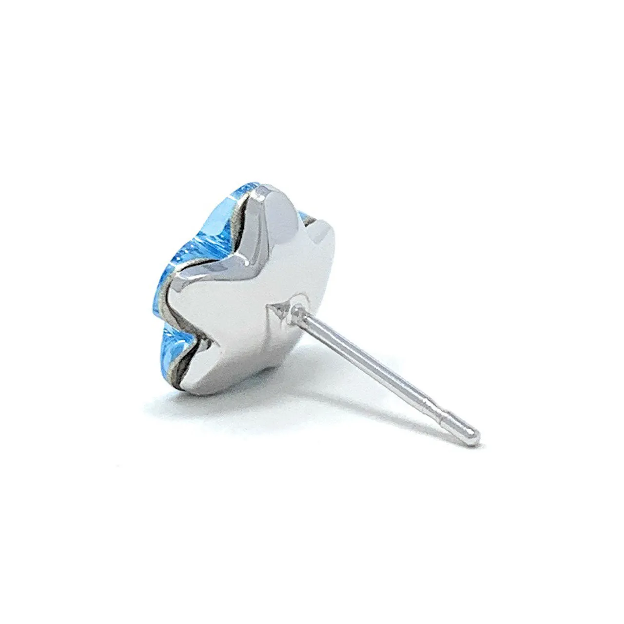 Anna Stud Earrings with Blue Aquamarine Flower Crystals from Swarovski Silver Toned Rhodium Plated