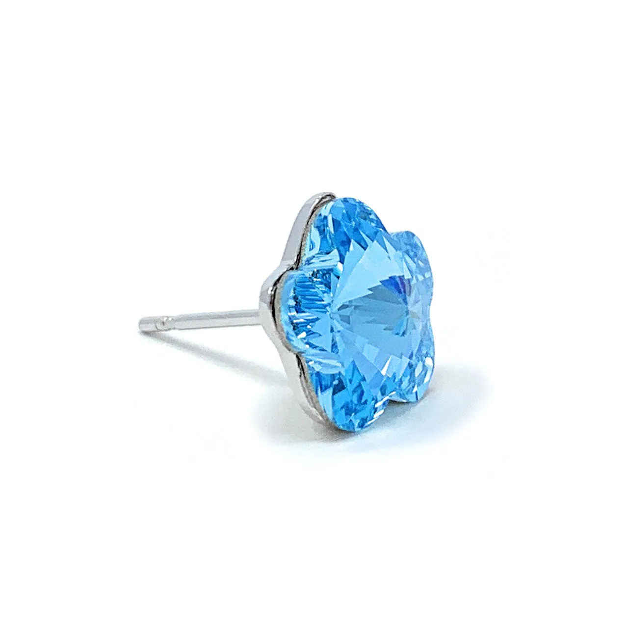 Anna Stud Earrings with Blue Aquamarine Flower Crystals from Swarovski Silver Toned Rhodium Plated