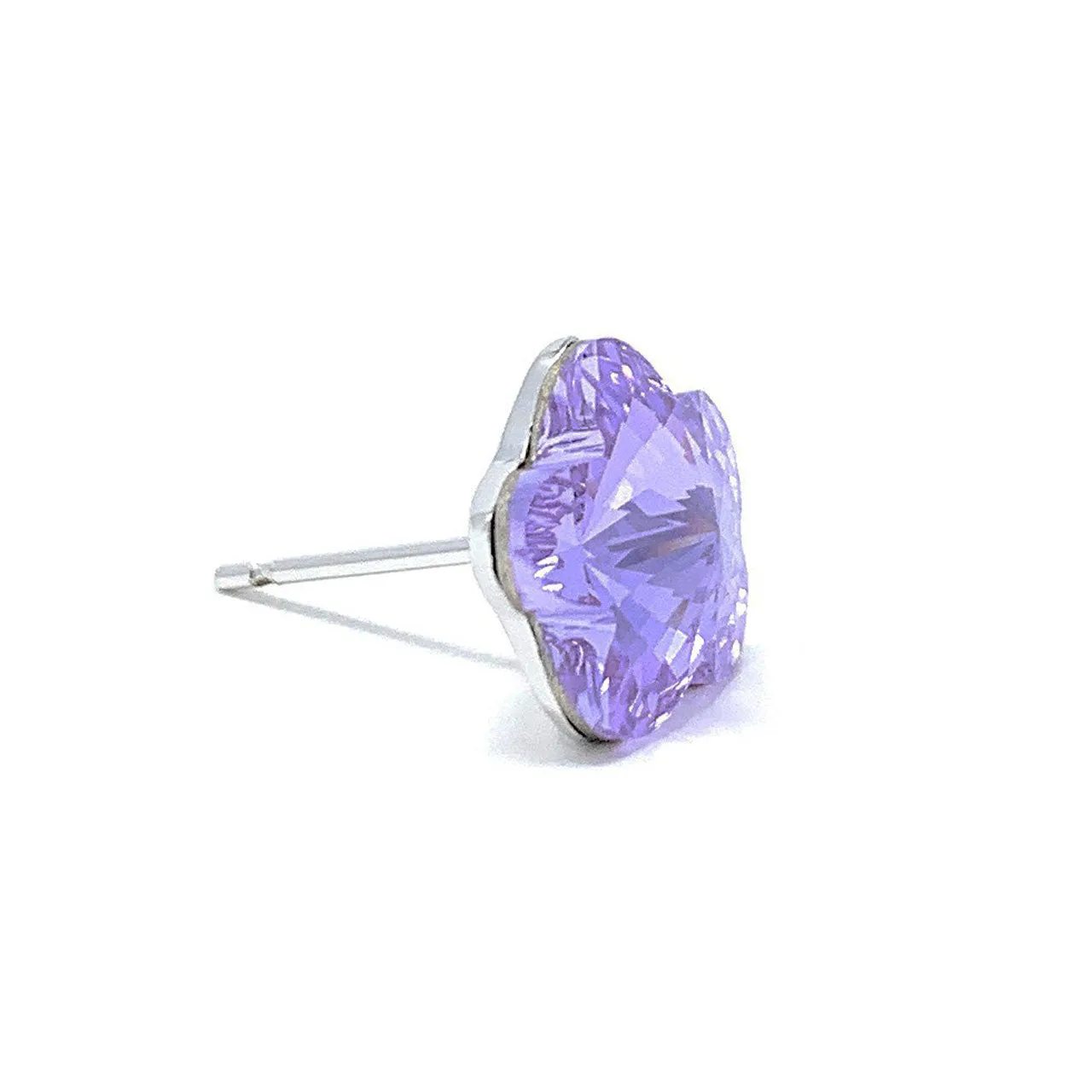 Anna Stud Earrings with Purple Violet Flower Crystals from Swarovski Silver Toned Rhodium Plated