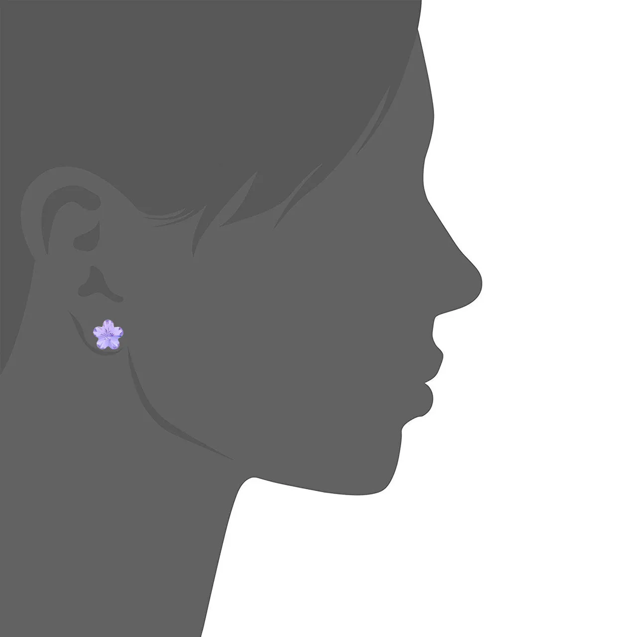 Anna Stud Earrings with Purple Violet Flower Crystals from Swarovski Silver Toned Rhodium Plated