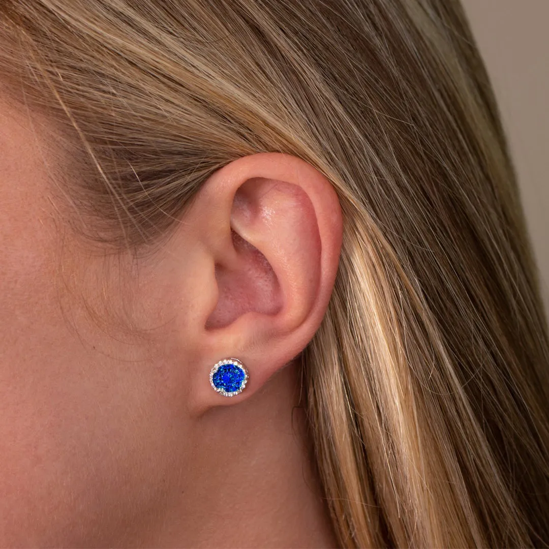 Anna Zuckerman Sterling Silver Sapphire Blue Cubic Zirconia Halo Earrings (97706)