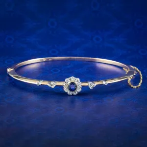 Antique Edwardian Austro-Hungarian Sapphire Diamond Daisy Bangle