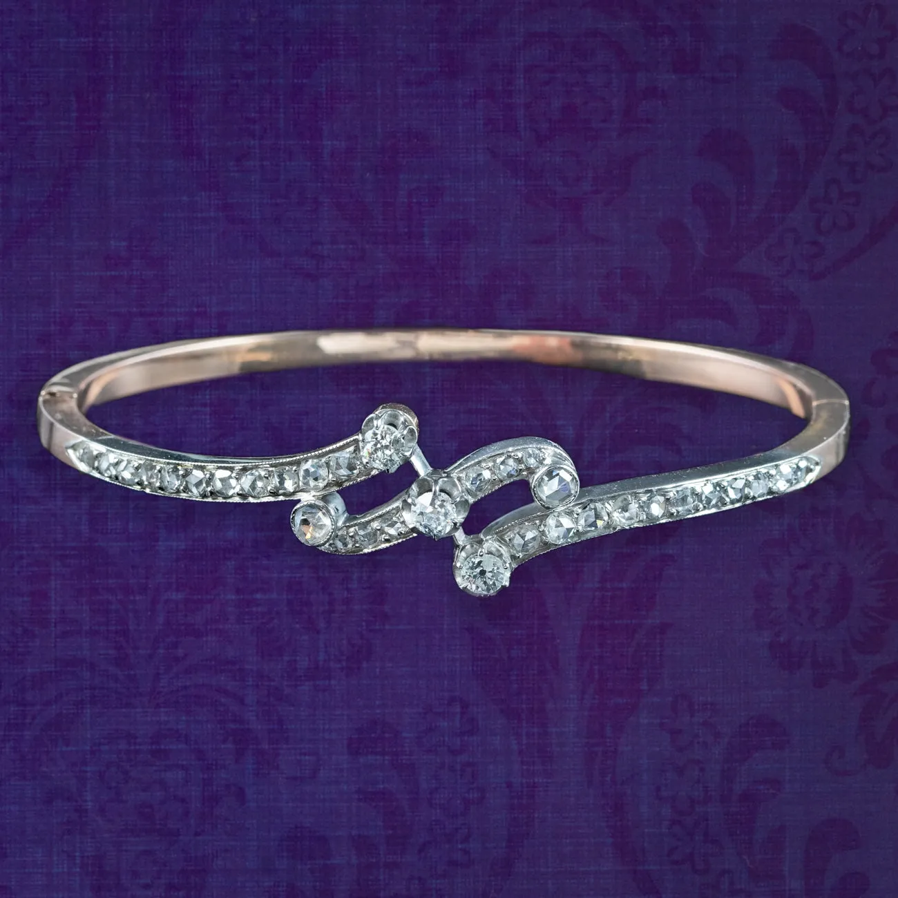 Antique Edwardian French Diamond Bangle Platinum 18ct Gold
