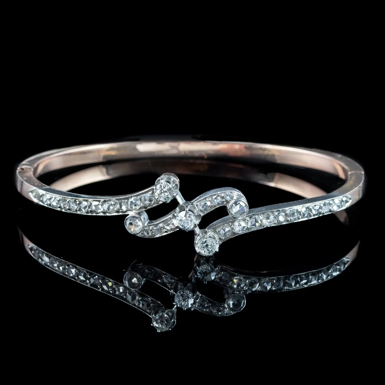Antique Edwardian French Diamond Bangle Platinum 18ct Gold