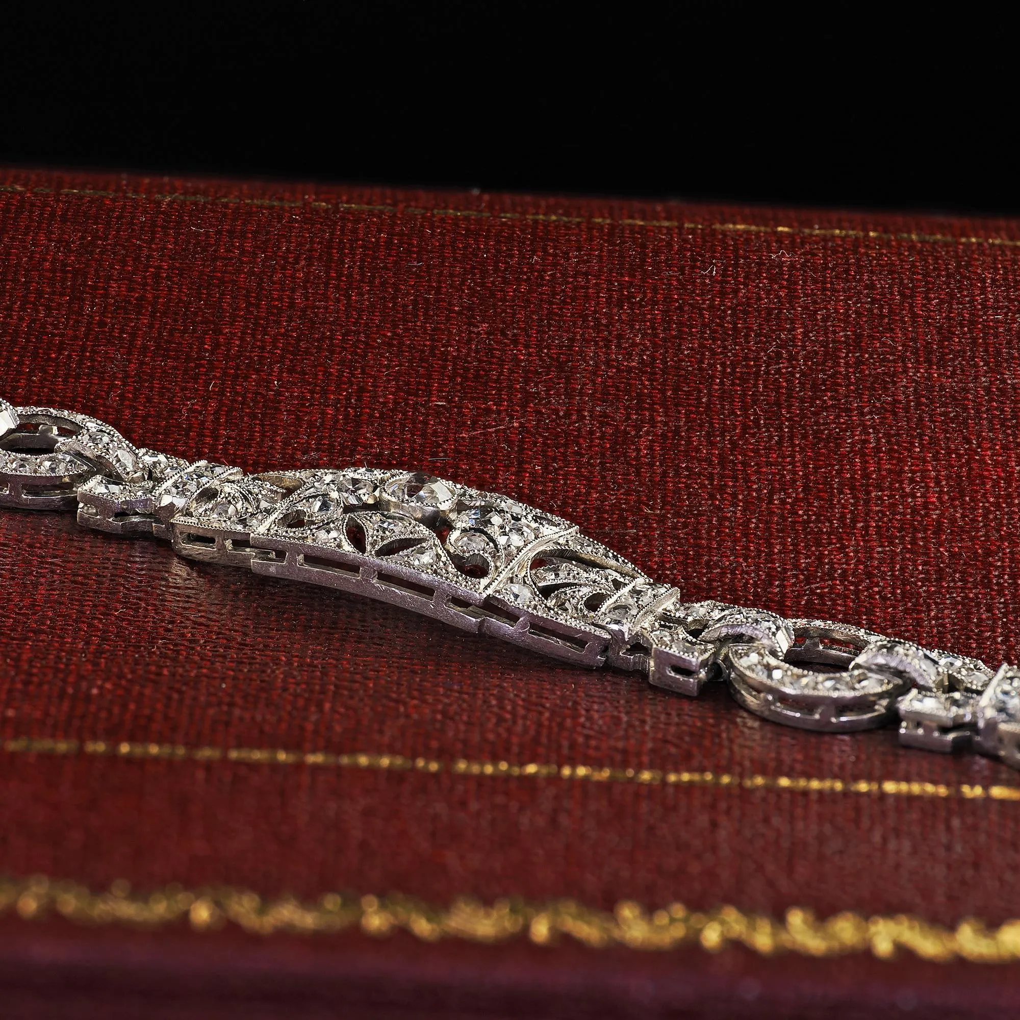 Antique Edwardian Platinum Old Cut Diamond Filigree Link Bracelet