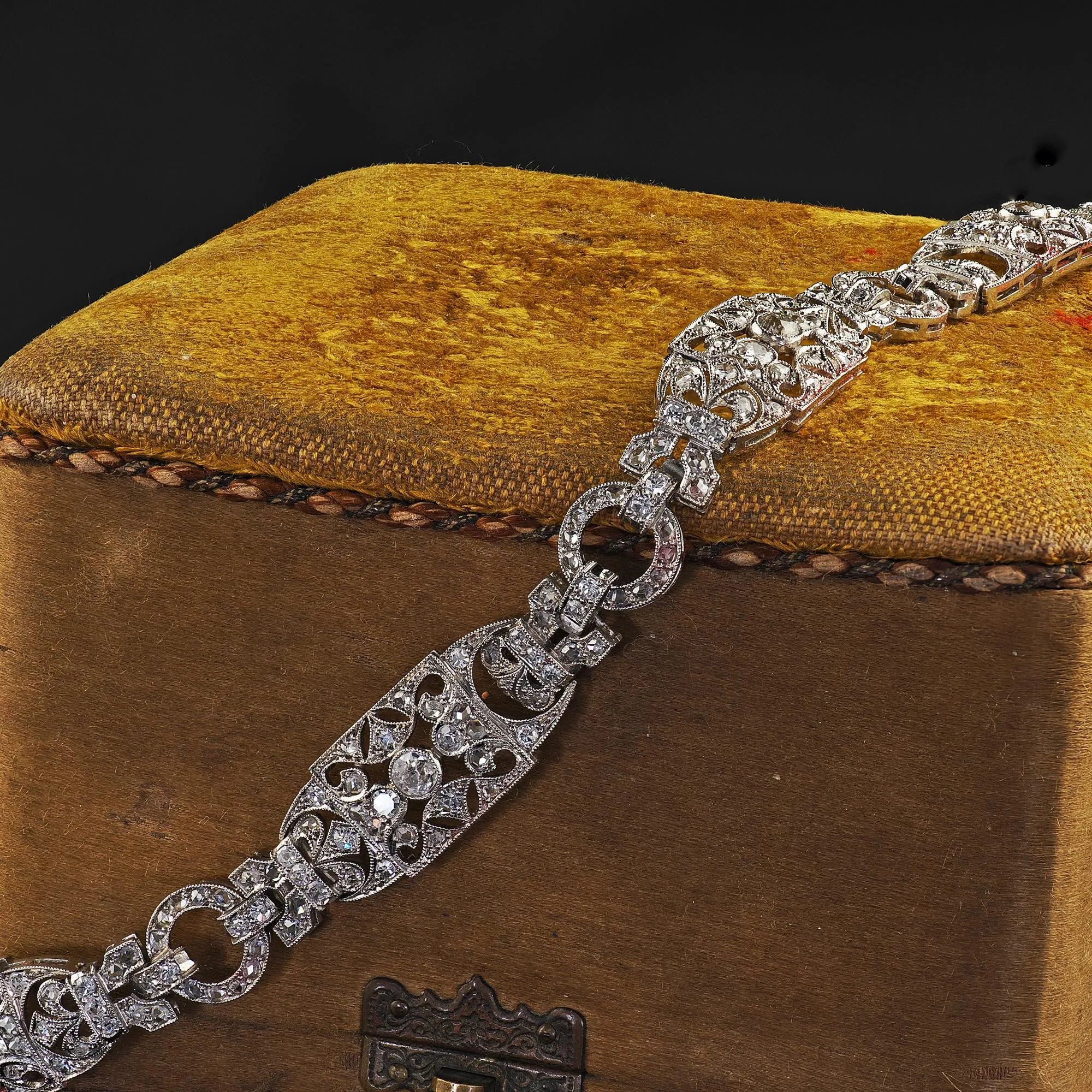 Antique Edwardian Platinum Old Cut Diamond Filigree Link Bracelet