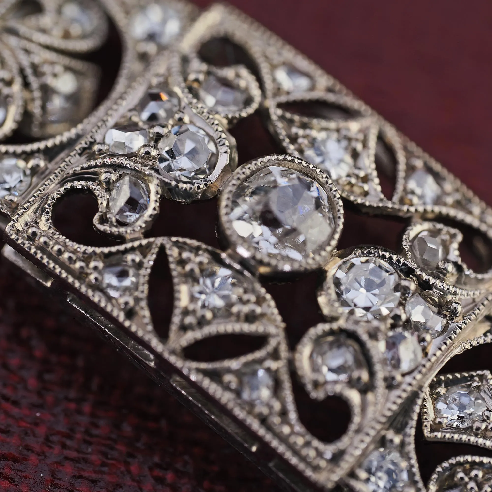Antique Edwardian Platinum Old Cut Diamond Filigree Link Bracelet