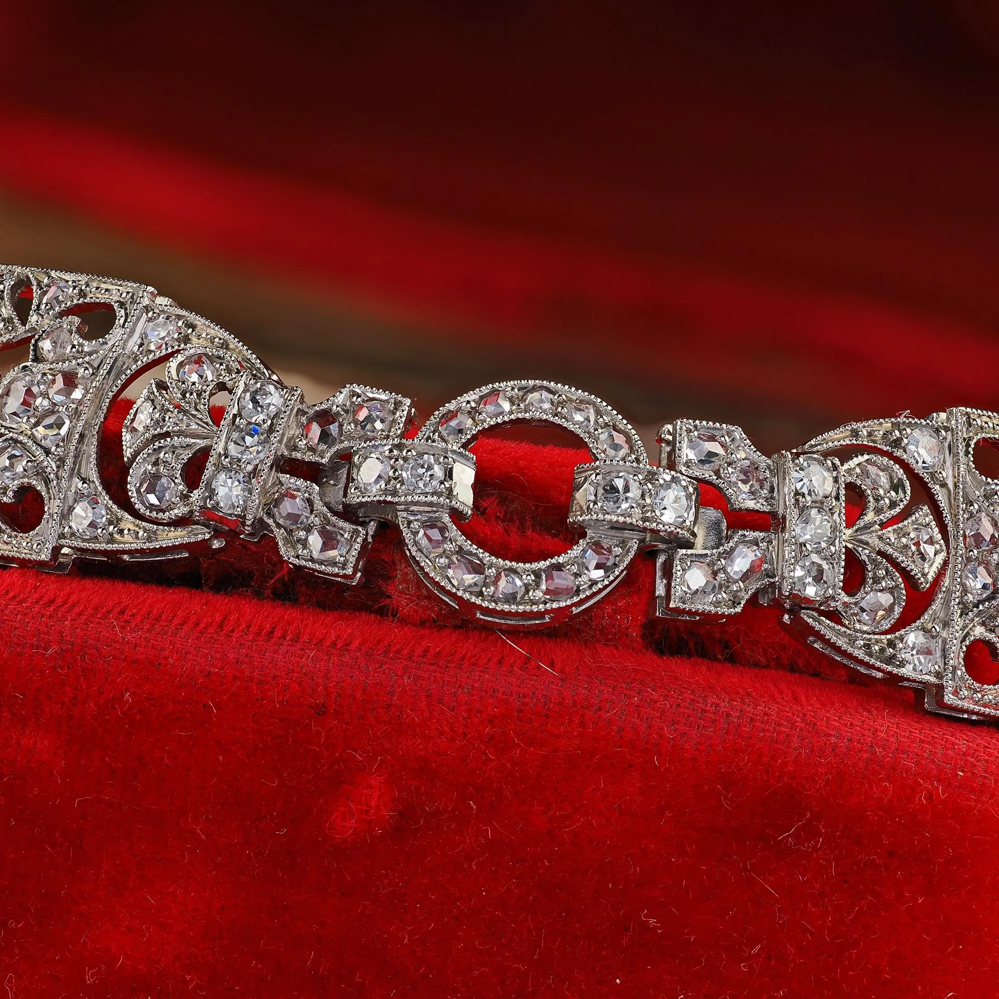 Antique Edwardian Platinum Old Cut Diamond Filigree Link Bracelet