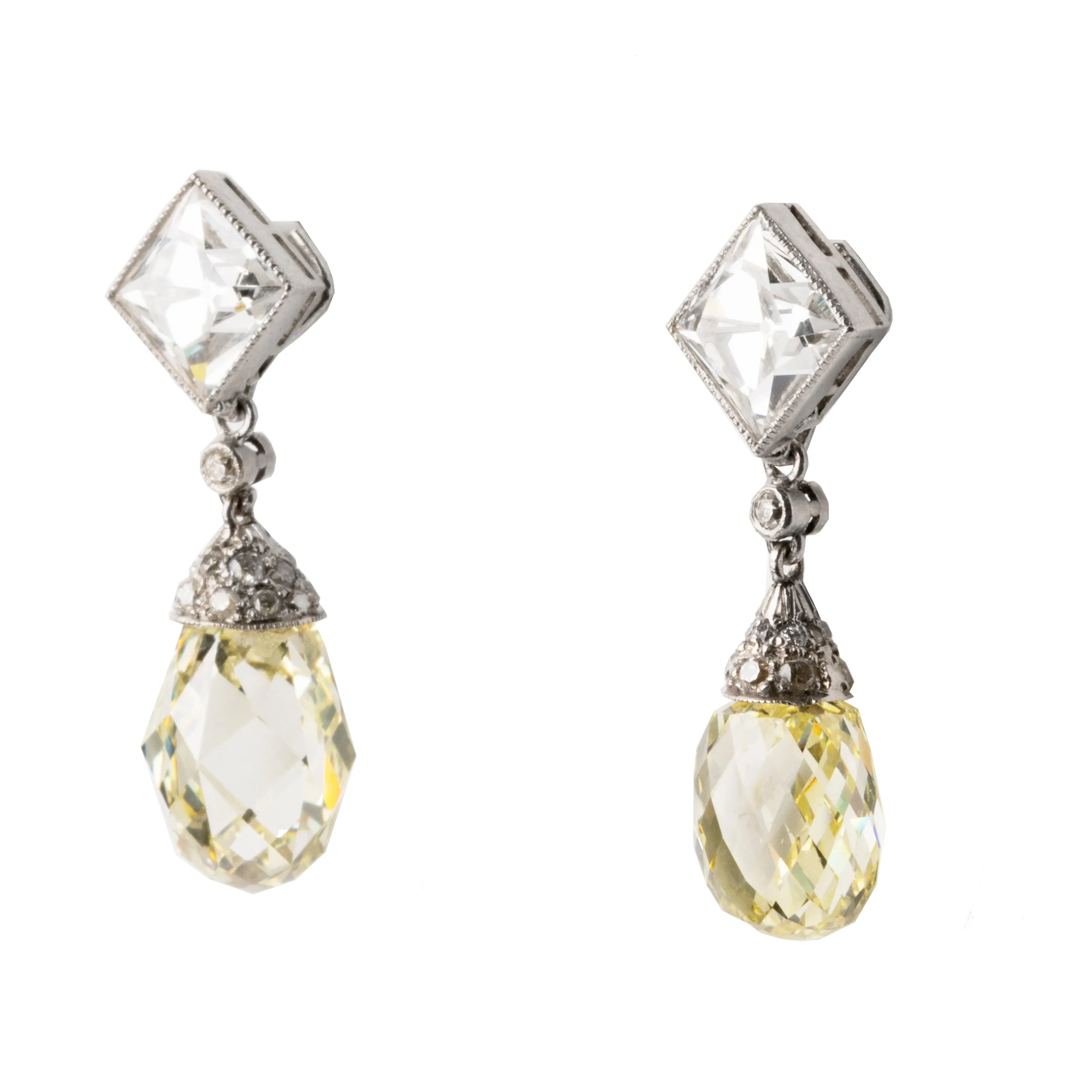 Antique Fancy Yellow Diamond Earrings
