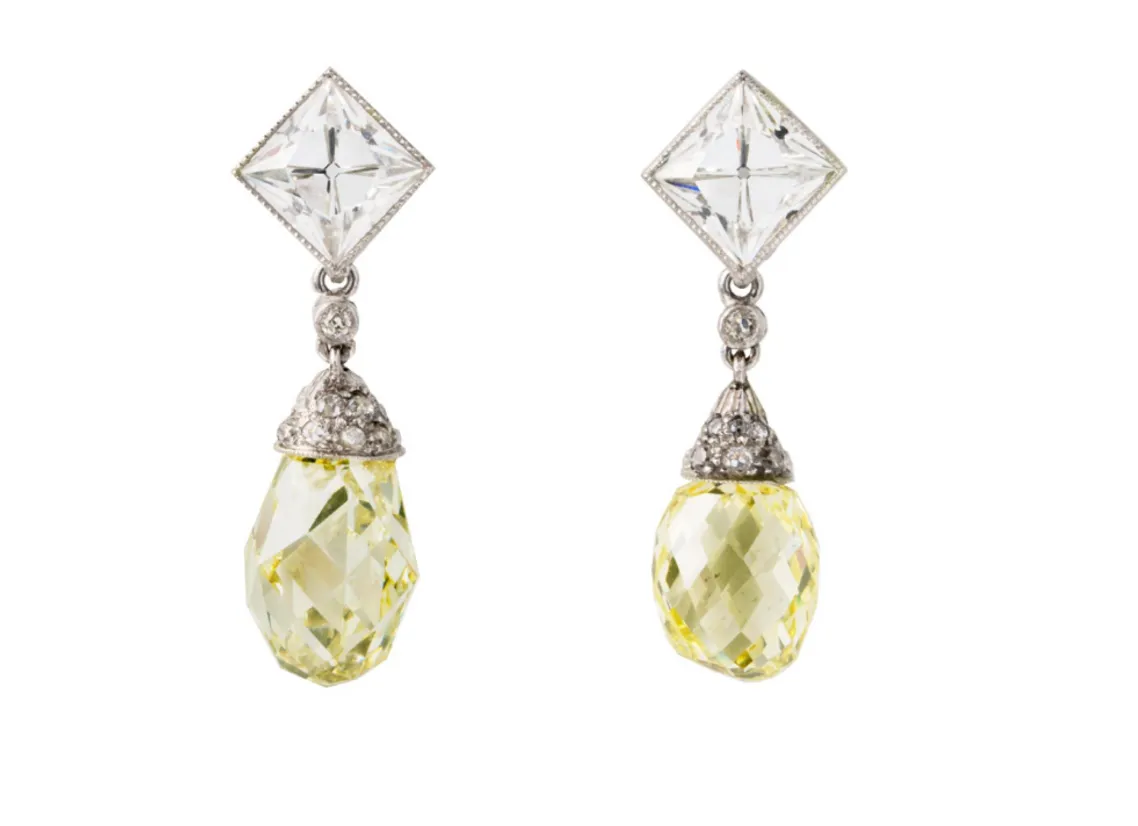 Antique Fancy Yellow Diamond Earrings