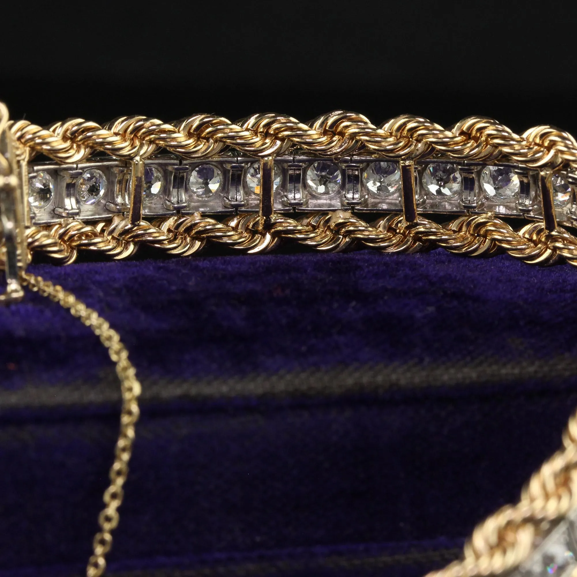 Antique Retro Art Deco Platinum Yellow Gold Old Euro Diamond Bracelet