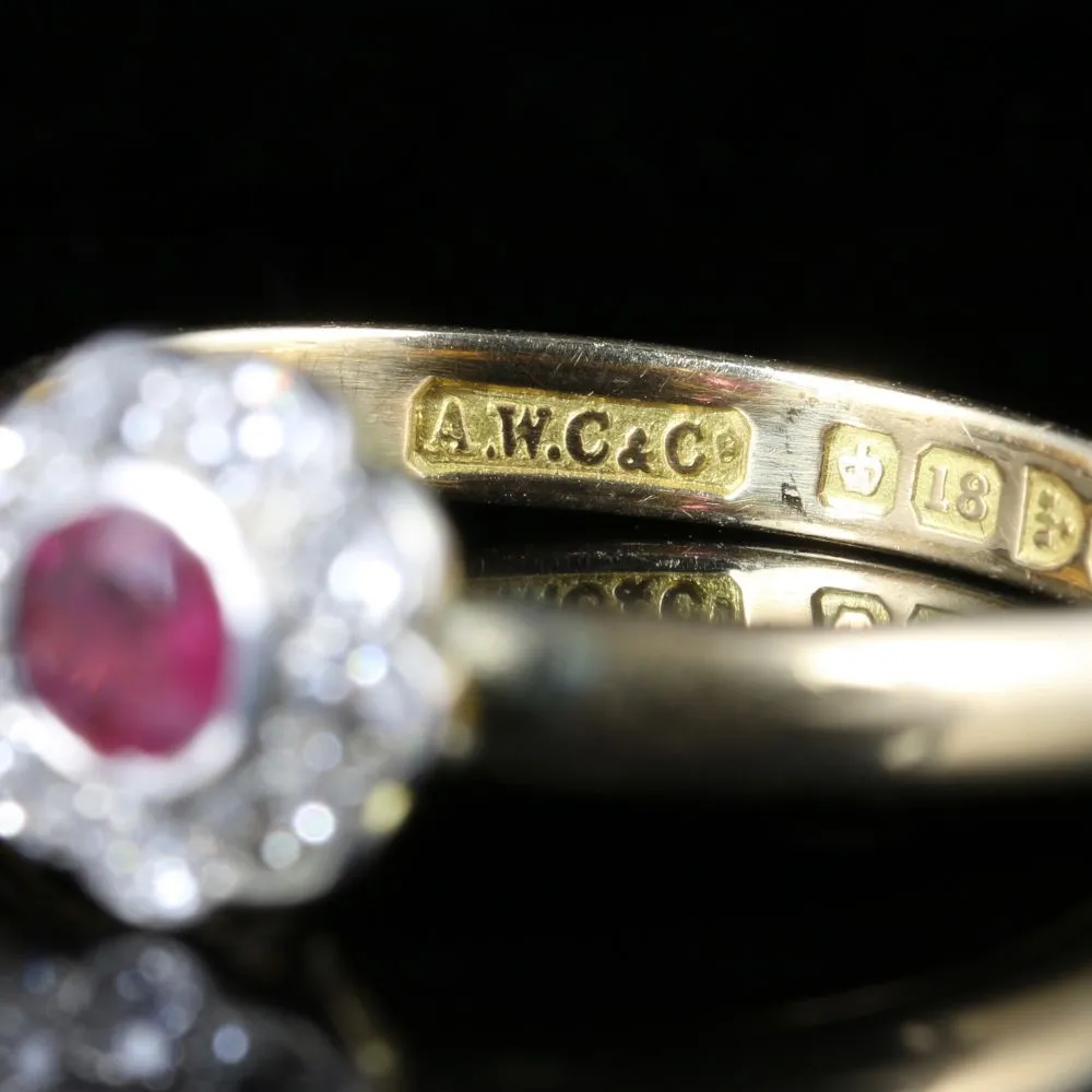 Antique Ruby Diamond Engagement Ring 18Ct Gold Dated Chester 1903