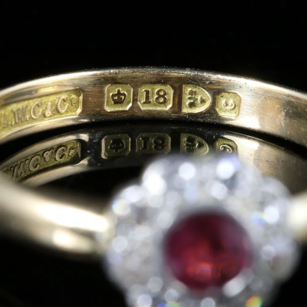 Antique Ruby Diamond Engagement Ring 18Ct Gold Dated Chester 1903