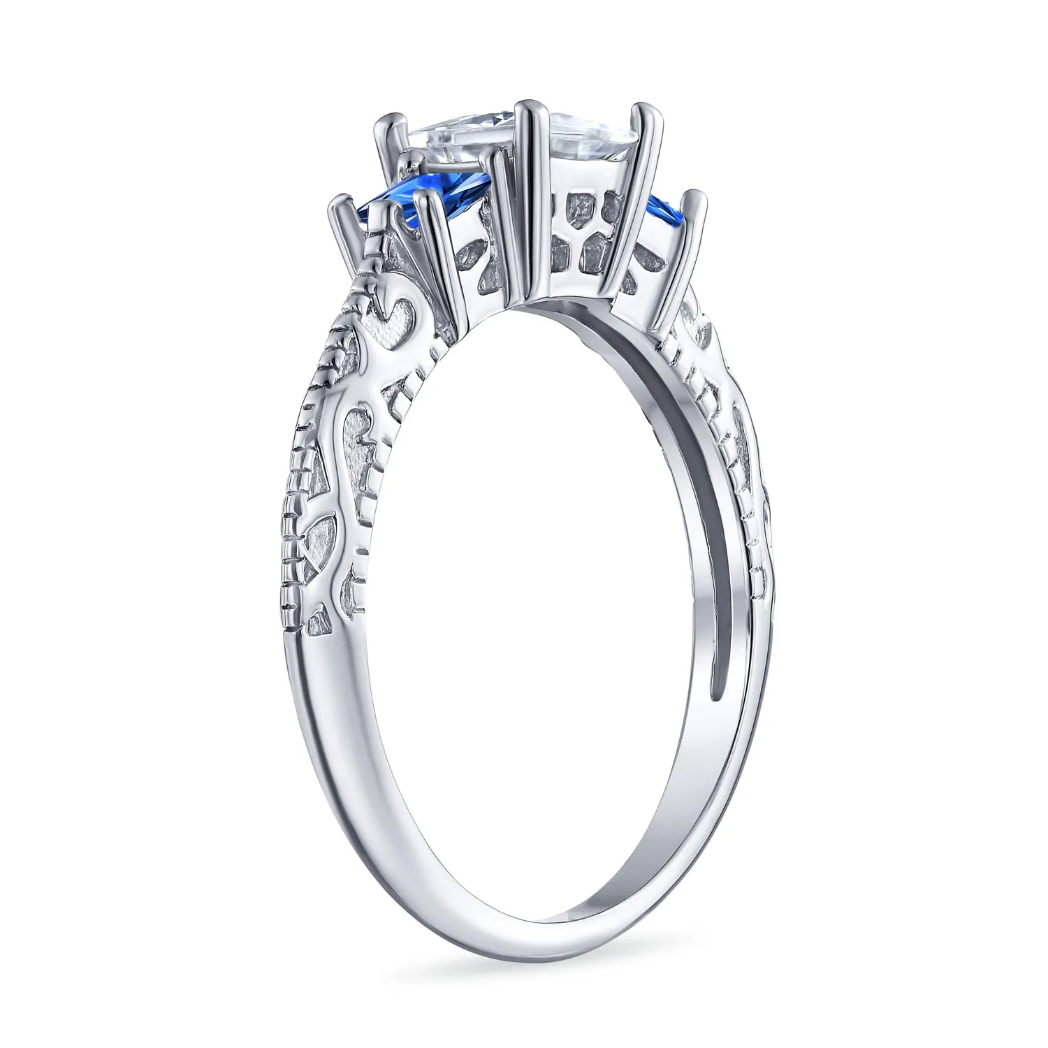 Antique Style 3CTW Milgrain Princess Solitaire CZ Engagement Ring in Silver